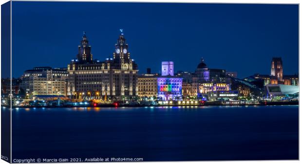 The Liverpool skyline at night Canvas Print by Marcia Reay