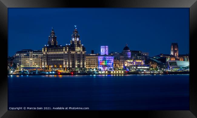 The Liverpool skyline at night Framed Print by Marcia Reay