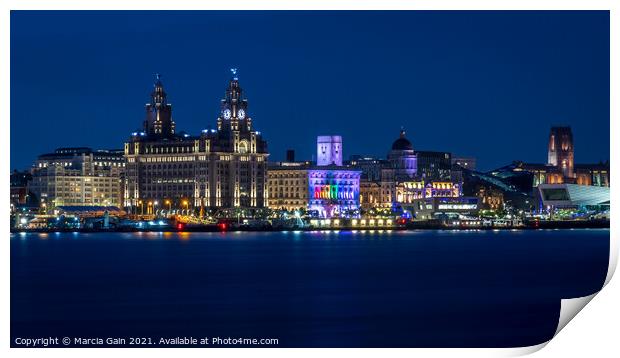 The Liverpool skyline at night Print by Marcia Reay