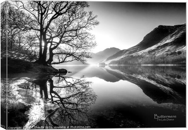 Buttermere, monochrome, with title Canvas Print by geoff shoults