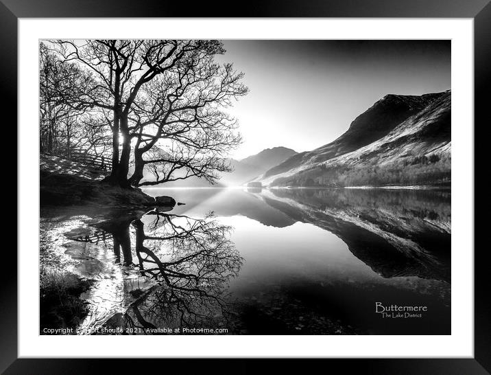 Buttermere, monochrome, with title Framed Mounted Print by geoff shoults