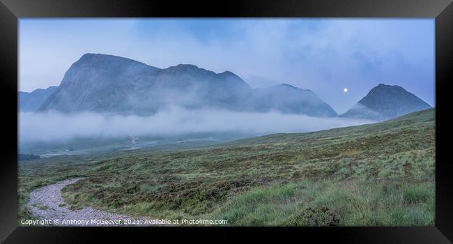 Buachaille Etive Mor Moonset  Framed Print by Anthony McGeever