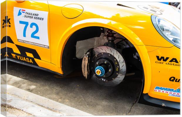 Disc brake of a Porsche touring car as part of the Thai Super Series in Bang Saen Thailand Canvas Print by Wilfried Strang