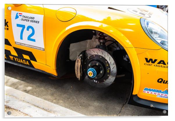 Disc brake of a Porsche touring car as part of the Thai Super Series in Bang Saen Thailand Acrylic by Wilfried Strang