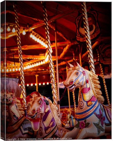 Vintage Carousel Horses Canvas Print by Peter Greenway