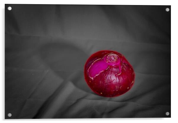 This a highly minimalistic still life with a red onion Acrylic by Jose Manuel Espigares Garc