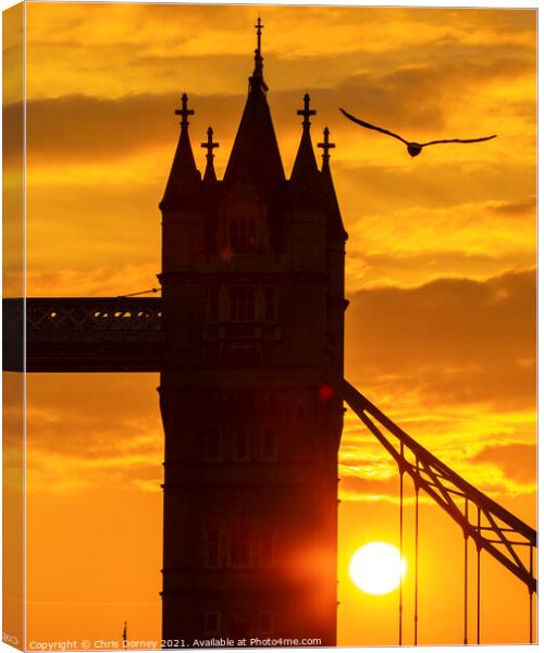 Tower Bridge Sunset in London, UK Canvas Print by Chris Dorney