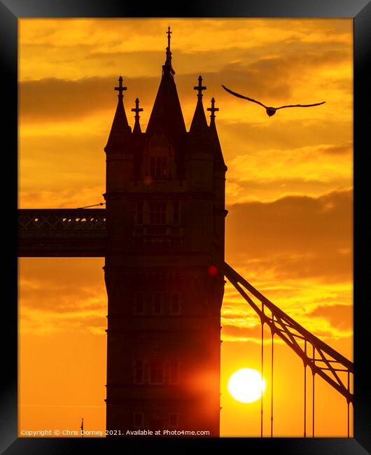 Tower Bridge Sunset in London, UK Framed Print by Chris Dorney
