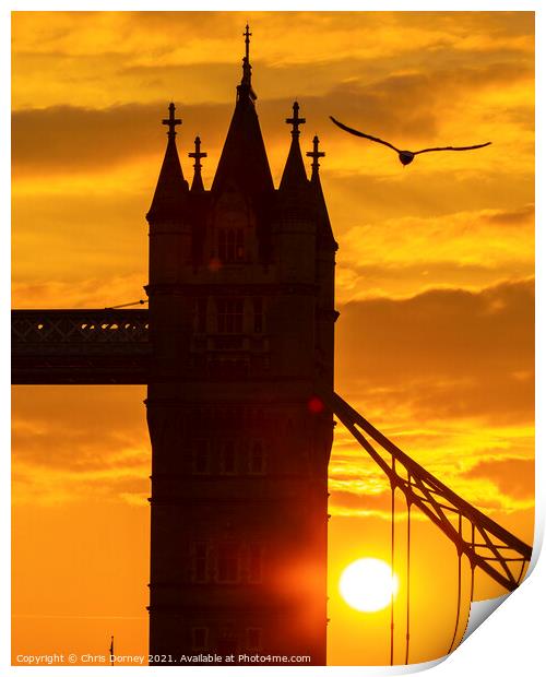Tower Bridge Sunset in London, UK Print by Chris Dorney