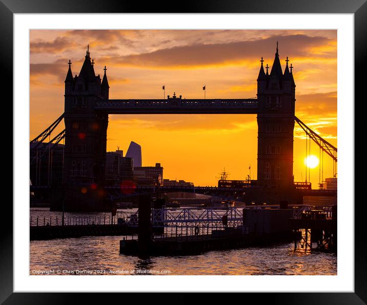 Tower Bridge Sunset in London, UK Framed Mounted Print by Chris Dorney
