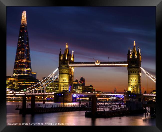 Tower Bridge and the Shard in London, UK Framed Print by Chris Dorney