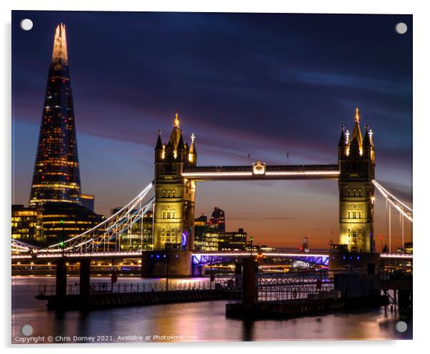 Tower Bridge and the Shard in London, UK Acrylic by Chris Dorney