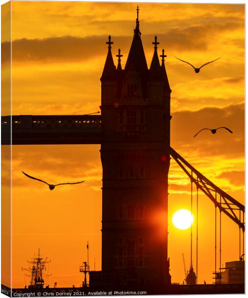 Seagulls and Tower Bridge at Dusk Canvas Print by Chris Dorney