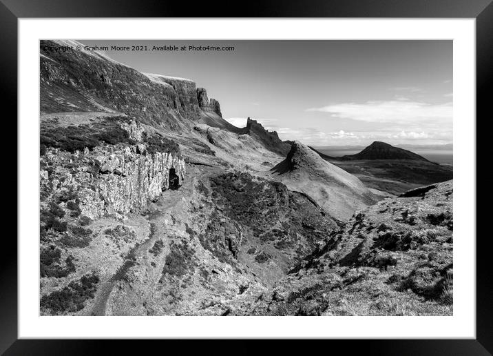 The Quiraing Skye monochrome Framed Mounted Print by Graham Moore