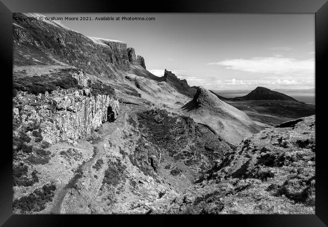 The Quiraing Skye monochrome Framed Print by Graham Moore