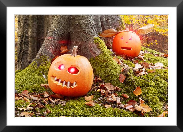 Halloween pumpkins in the forest Framed Mounted Print by Simon Bratt LRPS