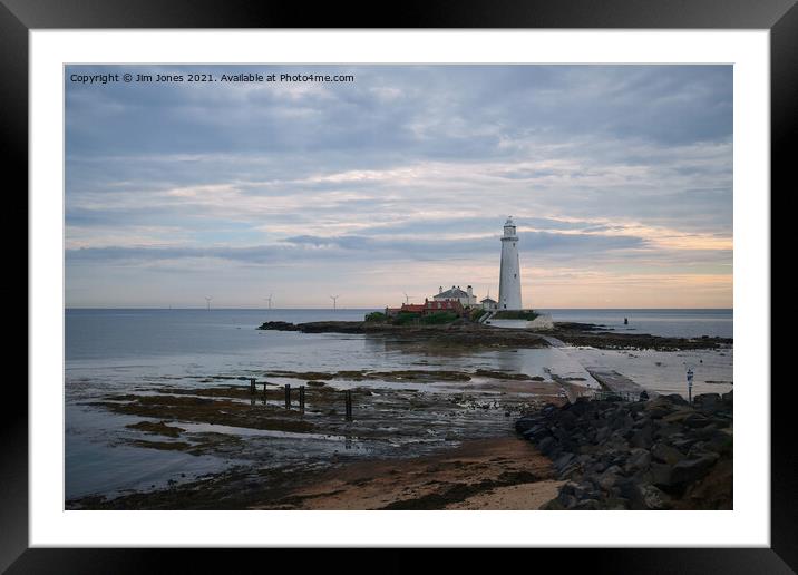 St Mary's Island and Lighthouse in August (2) Framed Mounted Print by Jim Jones