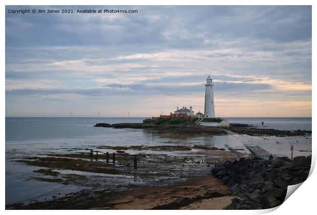 St Mary's Island and Lighthouse in August (2) Print by Jim Jones