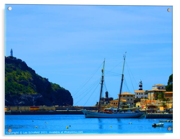 Port Soller  Majorca Acrylic by Les Schofield