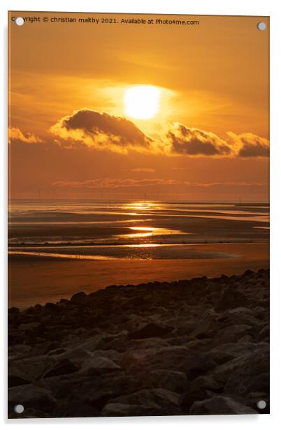 Sunrise Rhyl North wales Acrylic by christian maltby