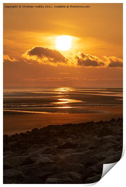 Sunrise Rhyl North wales Print by christian maltby