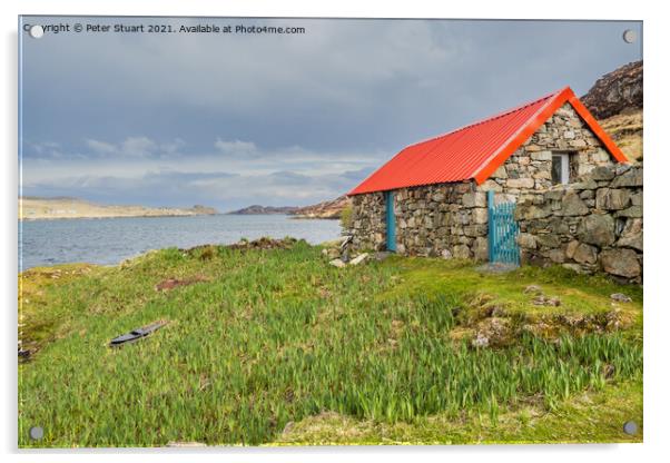 Red roof bothy at lickisto Isle of Harris Outer Hebrides Acrylic by Peter Stuart