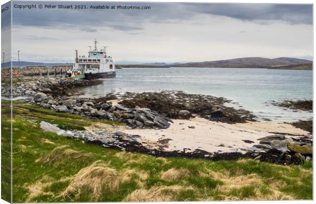 Ferry waiting to sail on a blustery day in the outer hebrides Canvas Print by Peter Stuart
