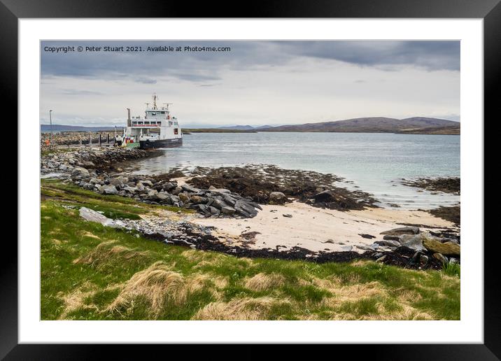 Ferry waiting to sail on a blustery day in the outer hebrides Framed Mounted Print by Peter Stuart