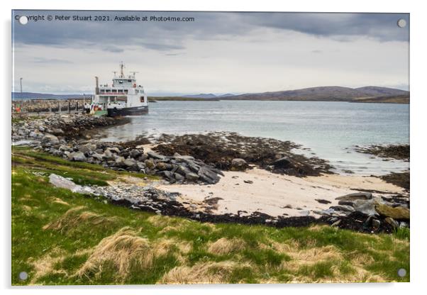 Ferry waiting to sail on a blustery day in the outer hebrides Acrylic by Peter Stuart