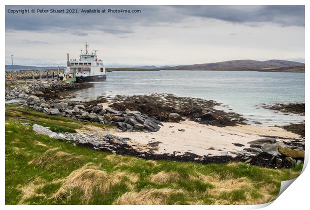 Ferry waiting to sail on a blustery day in the outer hebrides Print by Peter Stuart