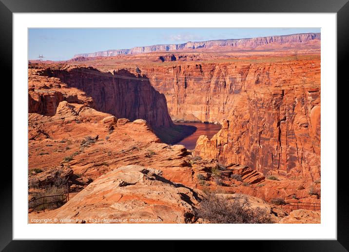Electric Lines Over Colorado River Glen Canyon Dam Arizona Framed Mounted Print by William Perry