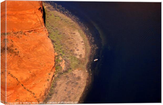 Small Fishing Boat Horseshoe Bend Glen Canyon Overlook Colorado Canvas Print by William Perry