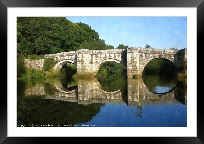 Stone Bridge Reflecting Tranquility Framed Mounted Print by Roger Mechan