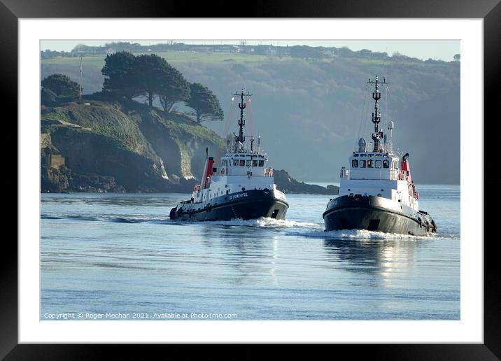 Powerful Tugboats on the River Tamar Framed Mounted Print by Roger Mechan