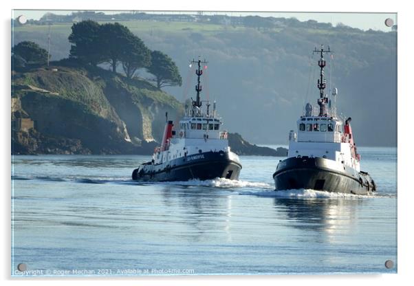Powerful Tugboats on the River Tamar Acrylic by Roger Mechan