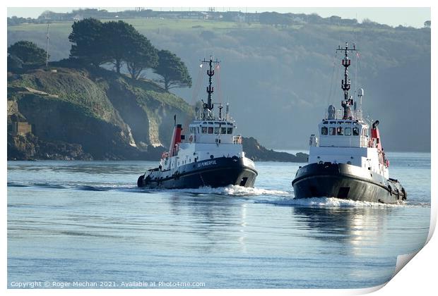 Powerful Tugboats on the River Tamar Print by Roger Mechan