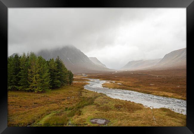 Moody Scottish Landscape - Glencoe Mountains Scotland Framed Print by Iain Gordon