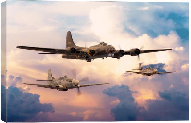 B17 Bomber and Little Friends Canvas Print by J Biggadike