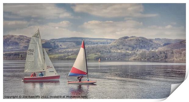 Boats on Ullswater Print by Zoe Rawcliffe