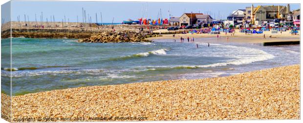 Lyme Regis Beach And Harbour  Canvas Print by Peter F Hunt