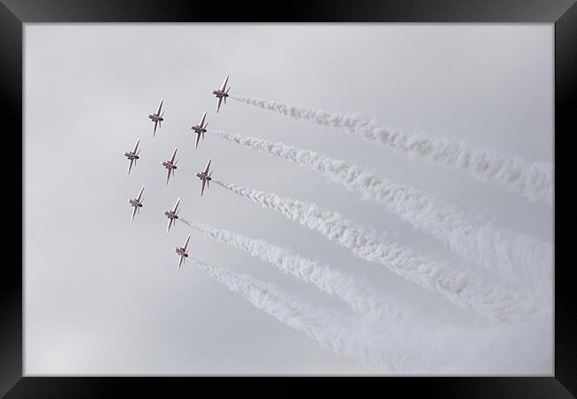 The Red Arrows glistening in the sunlight Framed Print by Ian Middleton