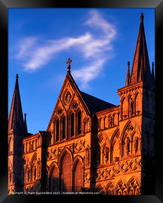 Salisbury Cathedral at Sunset Framed Print by Mark Sunderland