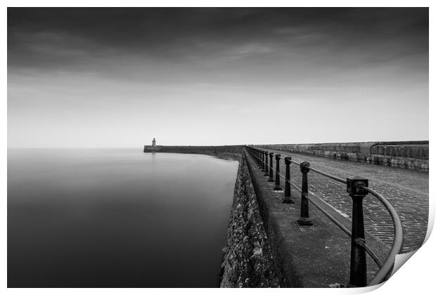 South Shields Pier, Misty Morning Print by Mark Jones