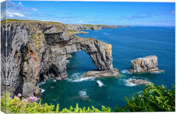 Green Bridge of Wales in Pembrokeshire Canvas Print by Tracey Turner