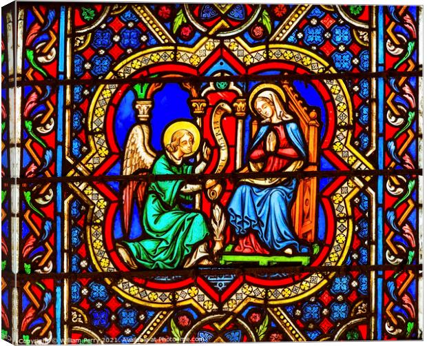 Annunciation Angel Mary Stained Glass Notre Dame Cathedral Paris Canvas Print by William Perry
