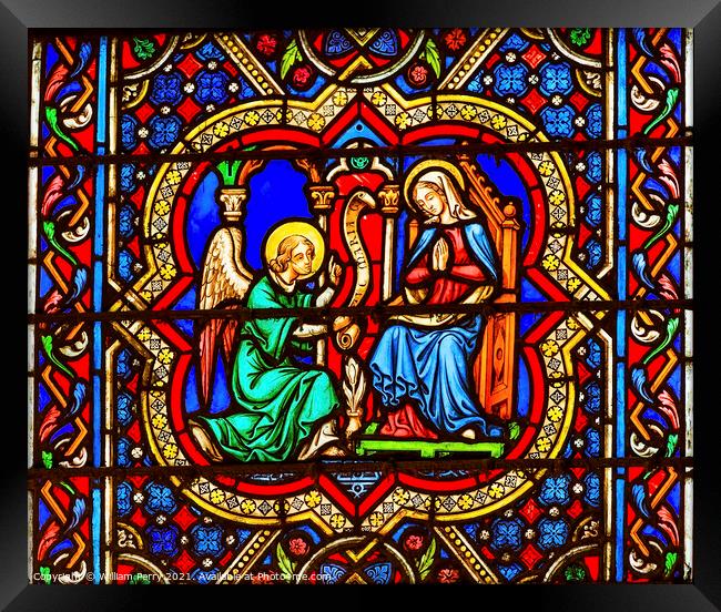 Annunciation Angel Mary Stained Glass Notre Dame Cathedral Paris Framed Print by William Perry