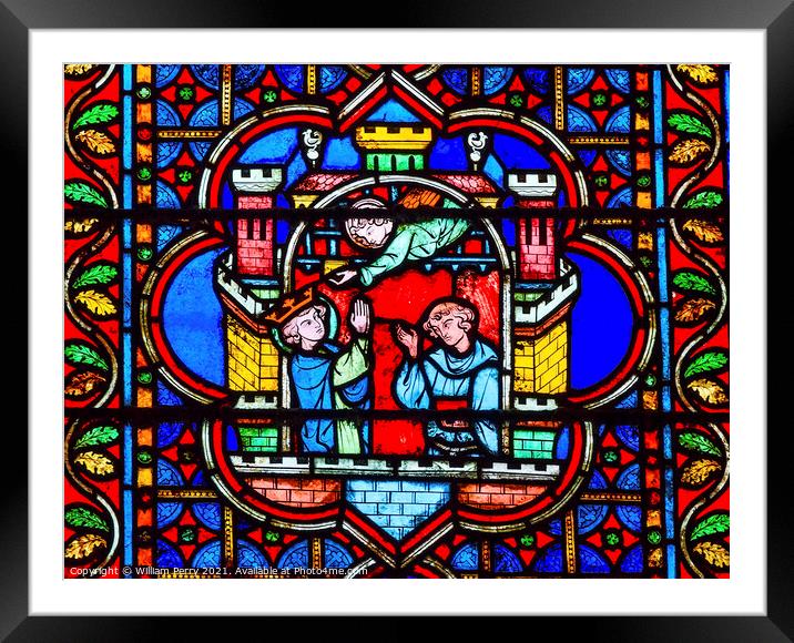 Angels King Castle Paris Stained Glass Notre Dame Cathedral Pari Framed Mounted Print by William Perry