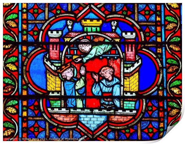 Angels King Castle Paris Stained Glass Notre Dame Cathedral Pari Print by William Perry