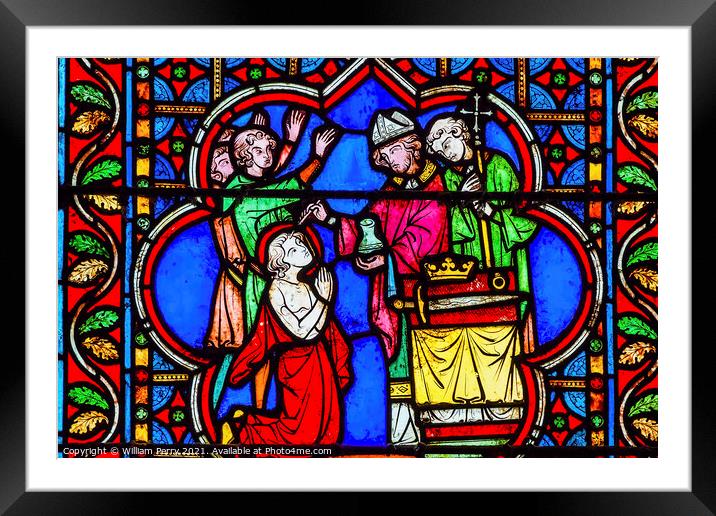 Bishop Blessing King Castle Paris Stained Glass Notre Dame Cathe Framed Mounted Print by William Perry