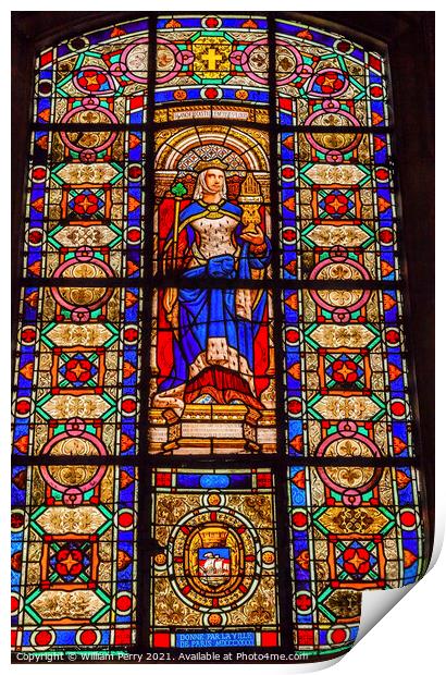 Queen Blanche Stained Glass Basilica Saint Louis En L'ile Church Print by William Perry